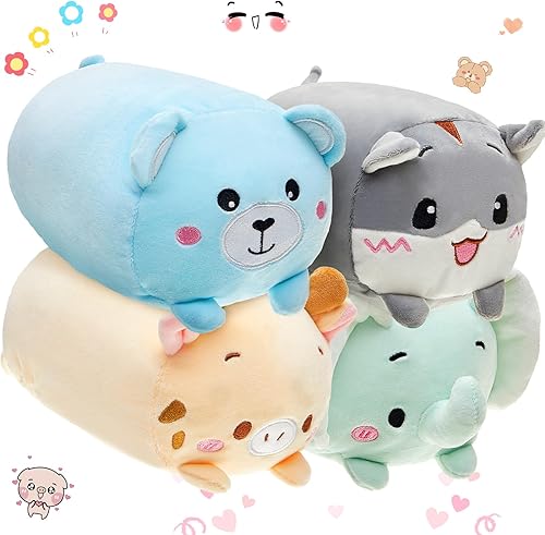 Libima Juego de 4 juguetes de peluche de 8 pulgadas, 4 piezas de animales de peluche de dibujos animados suaves de felpa para abrazar, linda