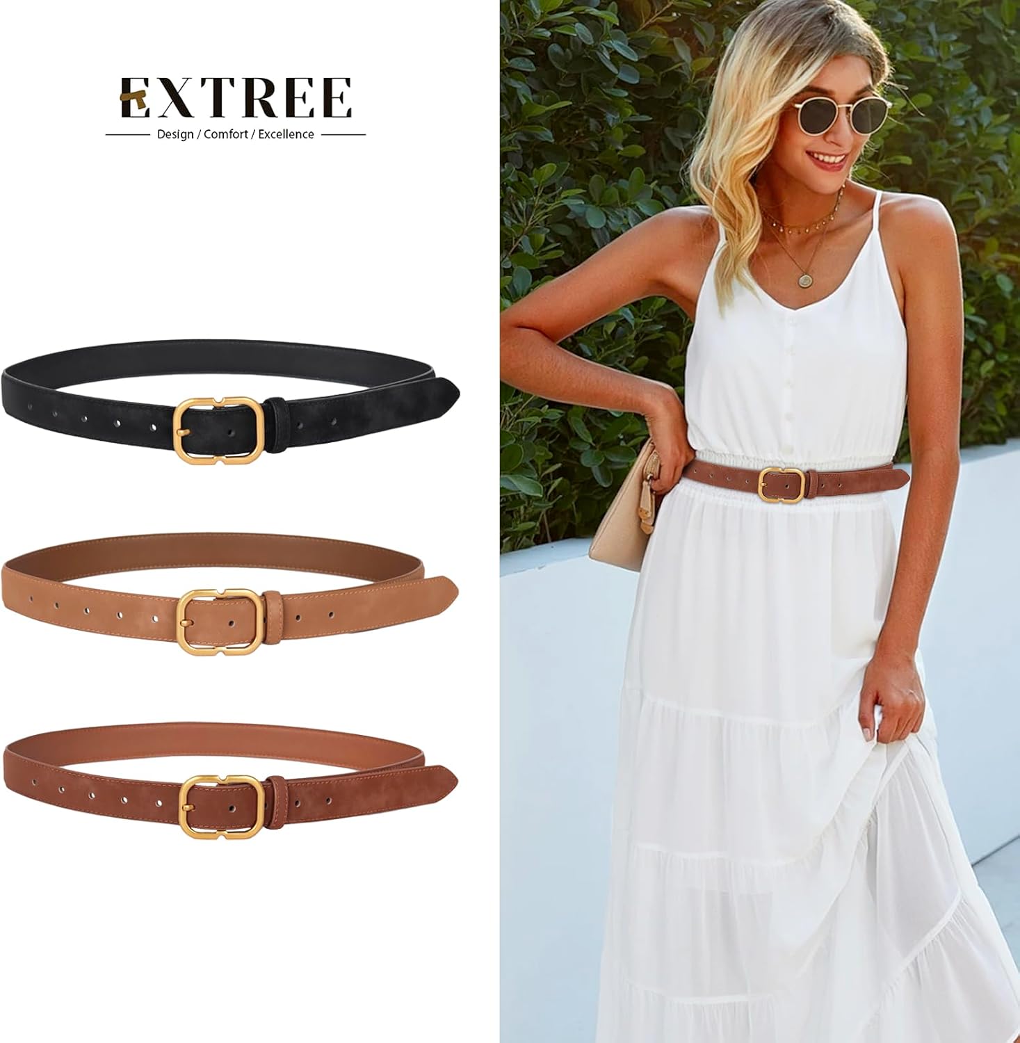 Women's Fashion Classic Metal Buckle Leather Belt with Jeans Dress - Image 6