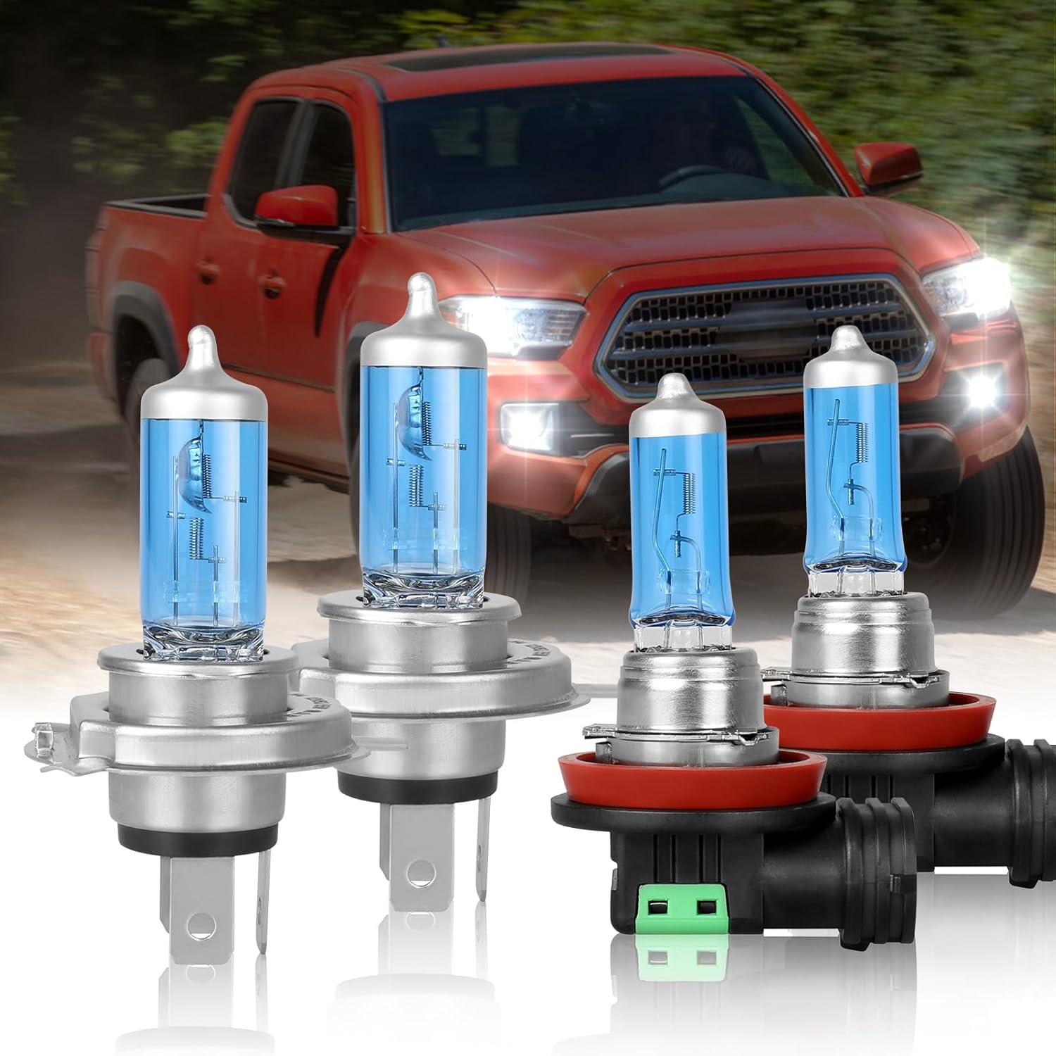 Fit 2012-2015 for Toyota Tacoma Headlight Bulbs, 9003/H4 High Low Deal Beam and H11/H8/H16 Fog light Halogen Bulbs 300% Brightness High Performance Halogen Bulbs 4PCS