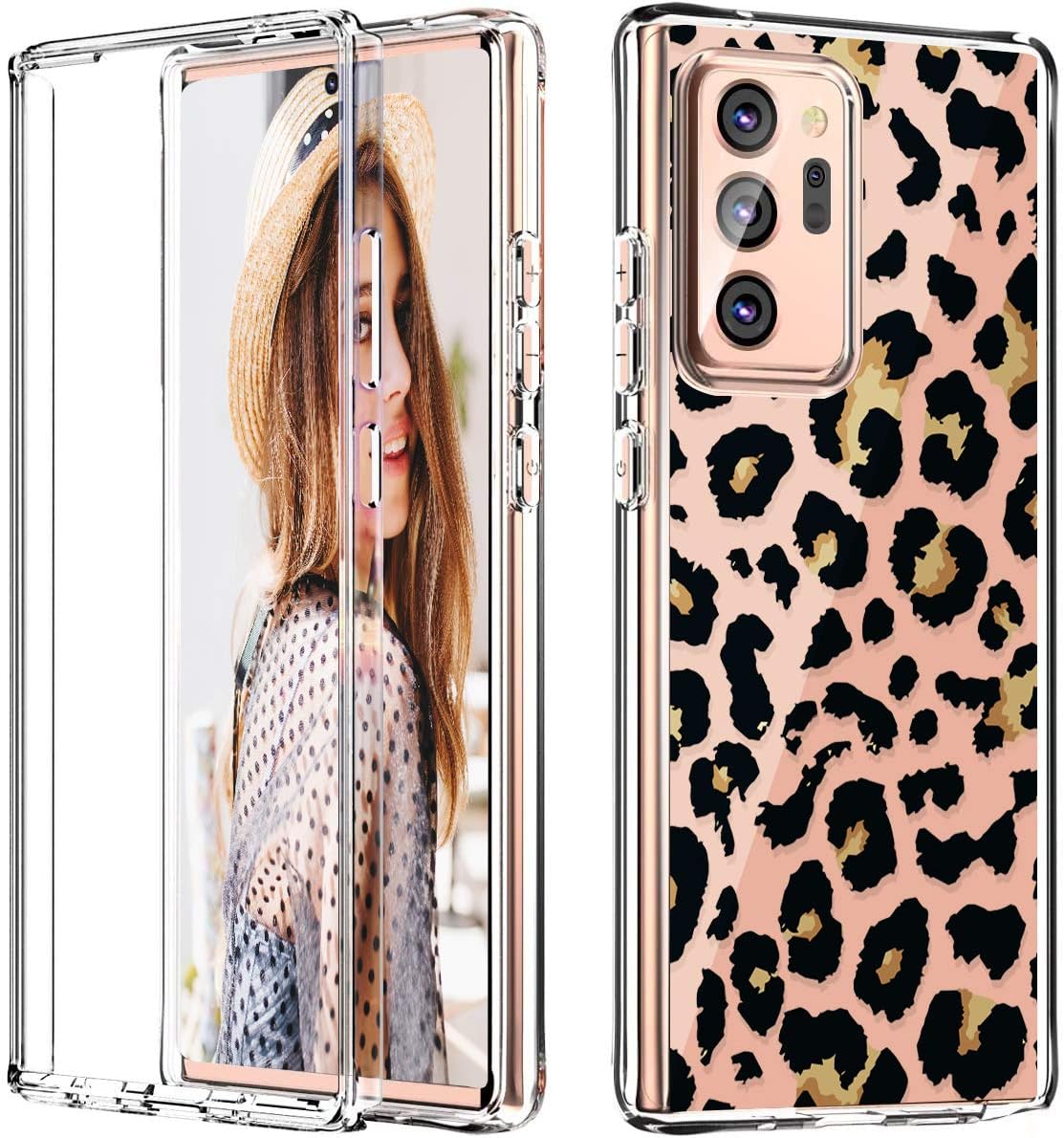 iDLike Galaxy Note 20 Ultra Case, Clear Leopard Cheetah Print Cute Design Dual Layer Protective Shockproof Phone Case Cover for Samsung Galaxy Note 20 Ultra 6.9" 2020,Black/Leopard