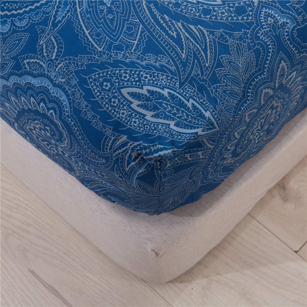 MEISHANG Sheet Set Queen Paisley Sheets Printed Sheets Ultra Soft 100% Microfiber-Deep Pocket Fitted Sheet+Flat Sheet+Pillowcase-4 Pieces Dark Navy Blue Queen: Kitchen & Dining