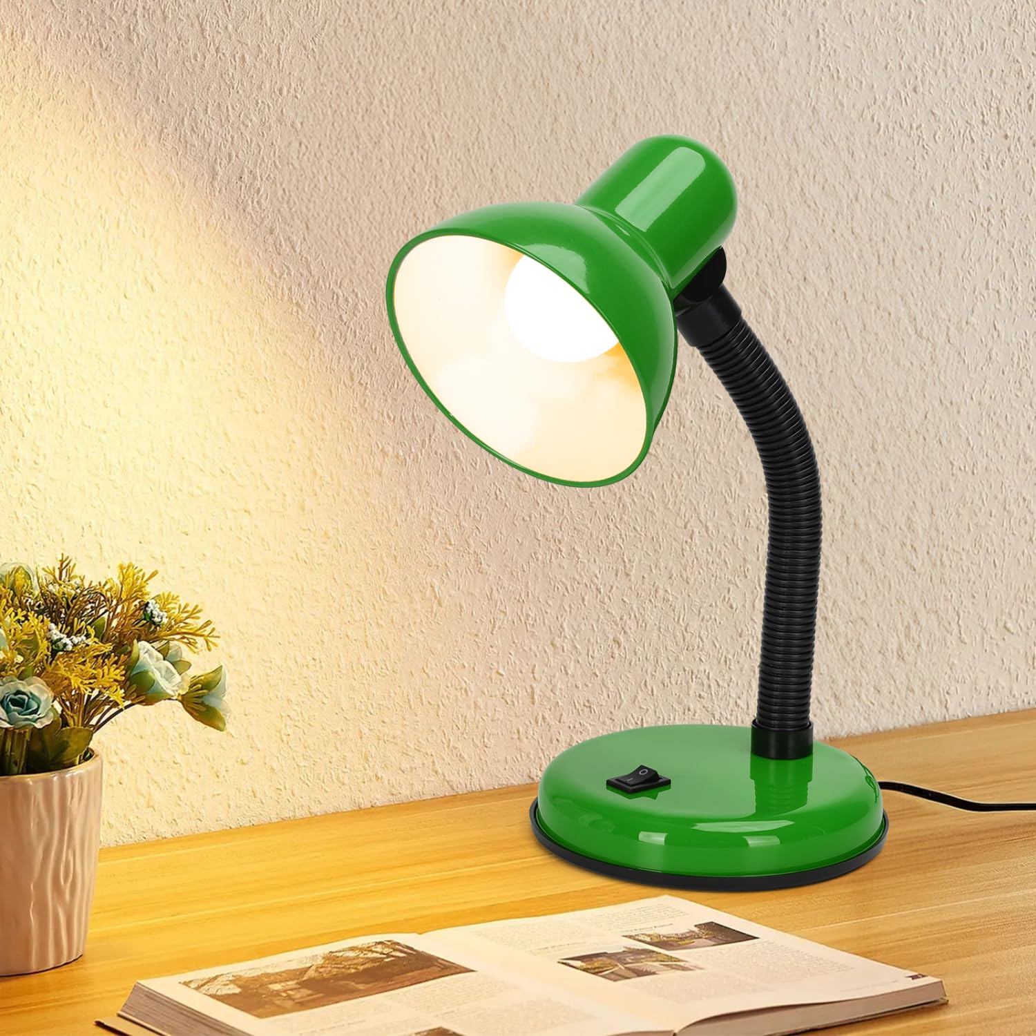 Aigostar Lámpara de Escritorio Retro, Flexo LED Escritorio Vintage Estudio，3000K Luz Amarilla Lámpara de Mesa Compatible con Led Bombillas Modelo E27, Lampara Lectura,Verde Claro