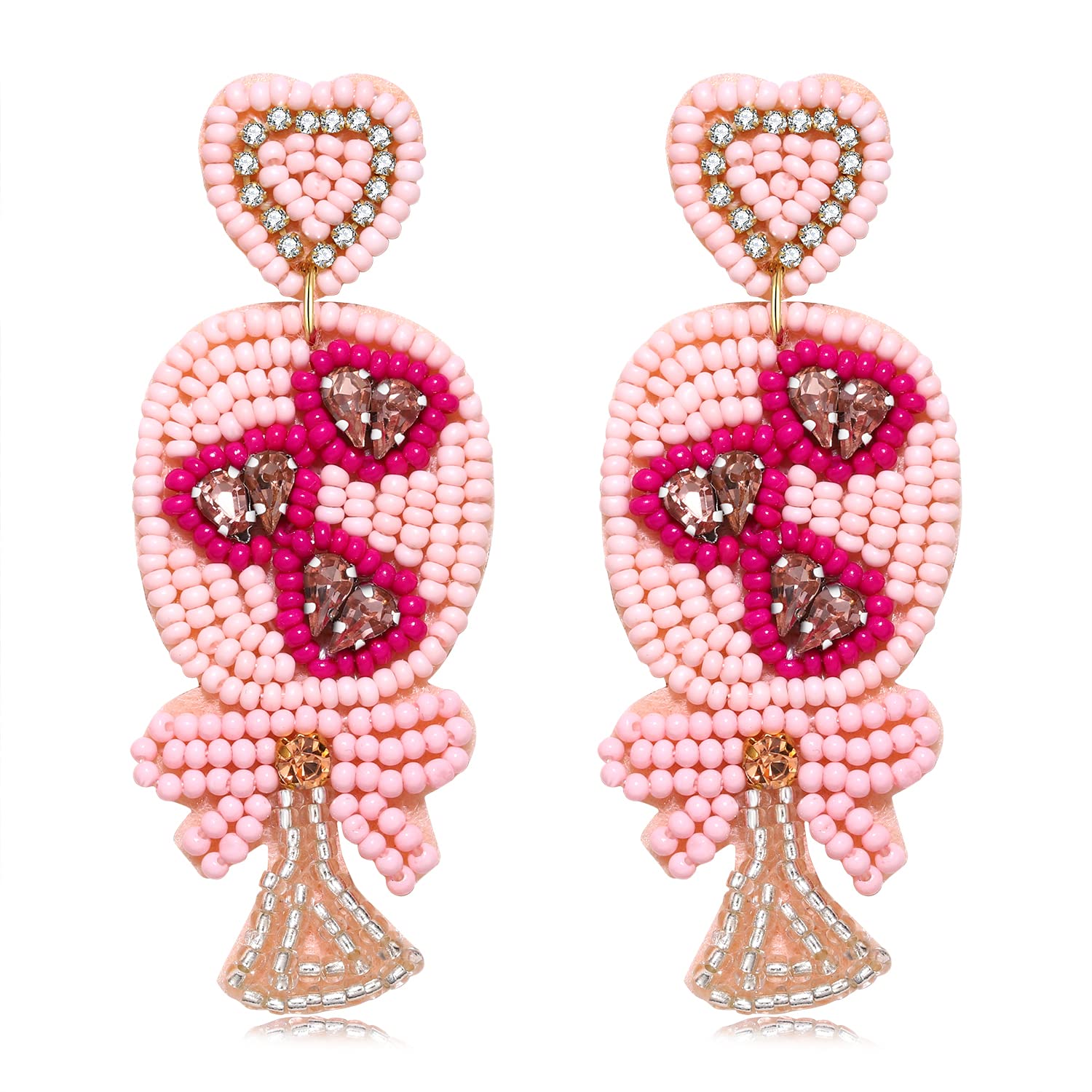 Valentines Day Earrings for Women Beaded Heart Key Valentines Bouquet Drop Dangle Earrings Valentine's Day Costume Party Jewelry Gifts