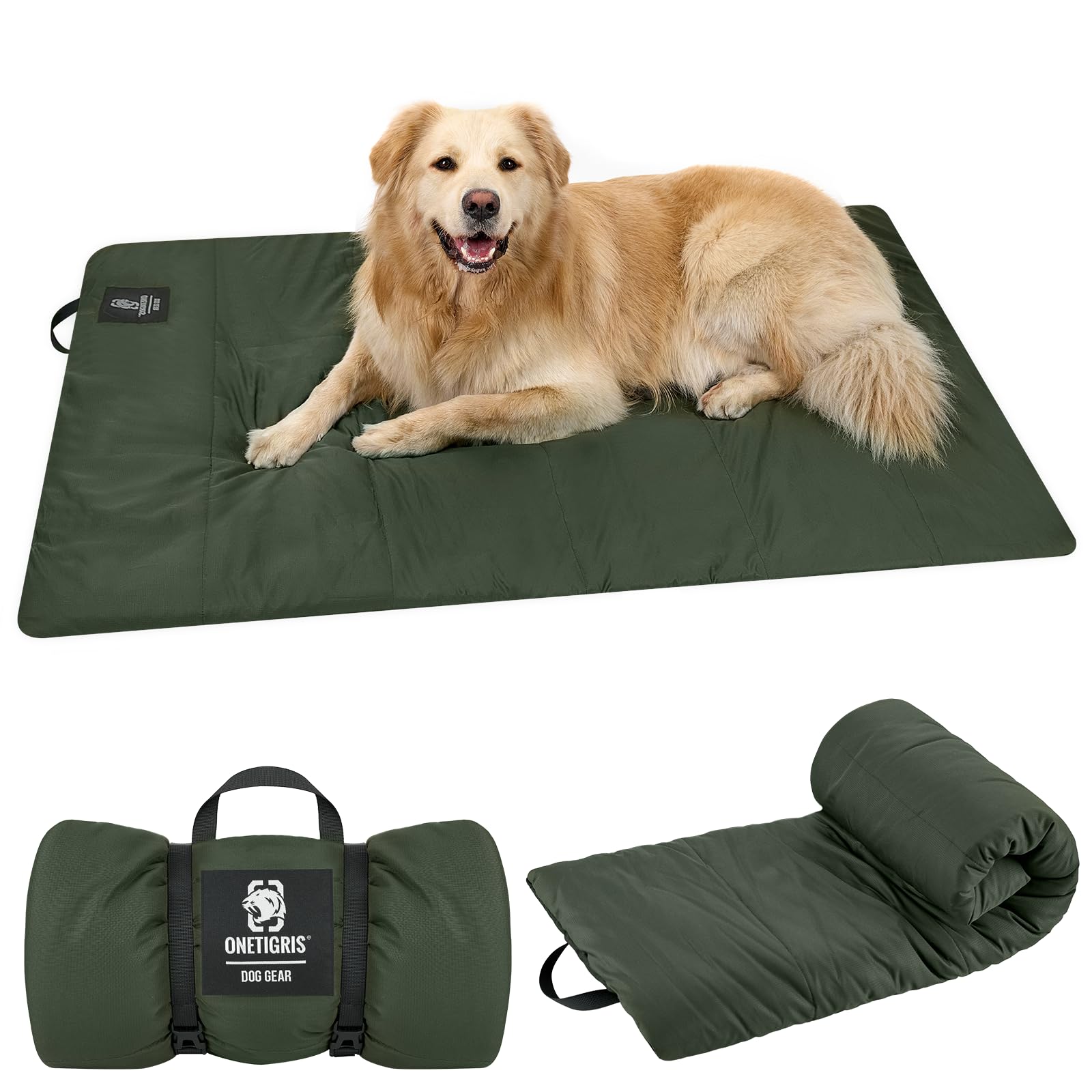 OneTigris Hundedecke 130 x 85cm Waschbares, Hundematte Komfort und Weiches Wasserdichtes Hundebett, Hundekissen für Reise Camping Outdoor - Olive Drab