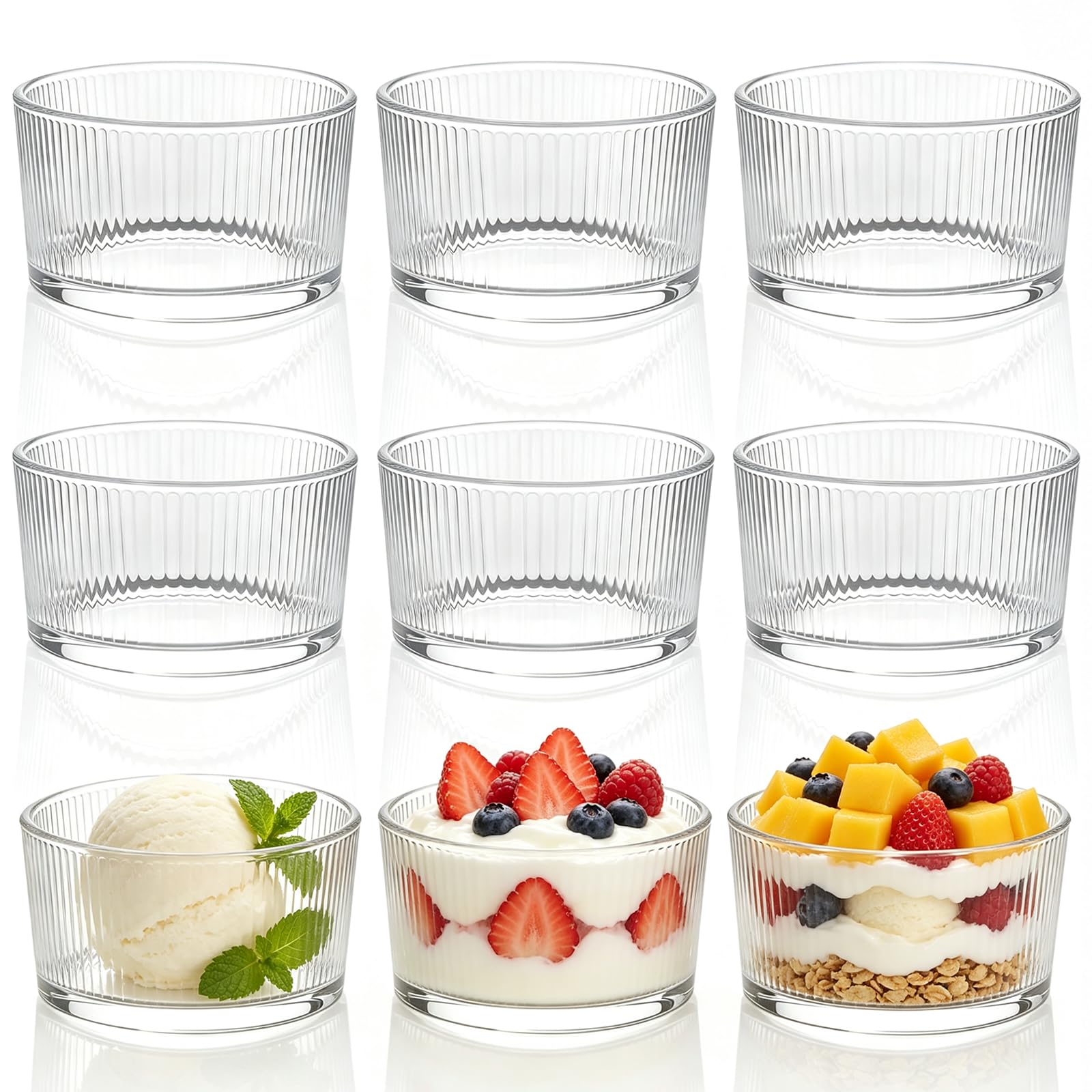 Seivunol 9 Pack Glass Dessert Bowls, Ribbed Small Glass Bowls, 200ml