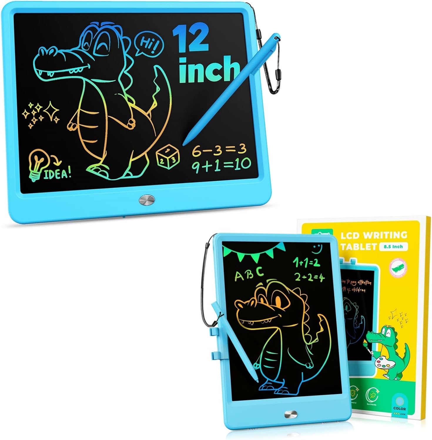 KOKODI 12 Inch LCD Writing Tablet with Anti-Lost Stylus+LCD Writing Tablet 8.5-Inch Colorful Doodle Board（Blue+Blue）