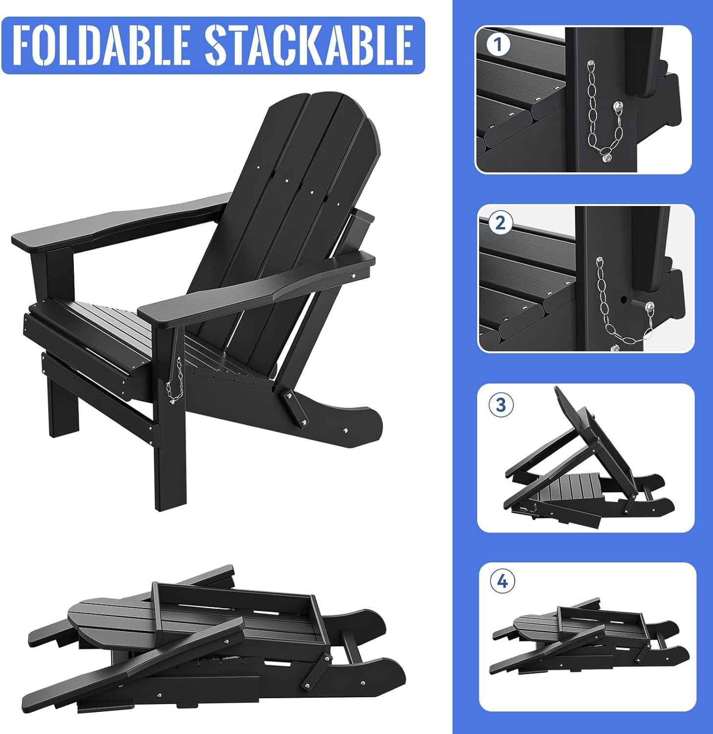 Stackable Deck Chair Folding Adirondack Chair - HDPE All-Weather ...