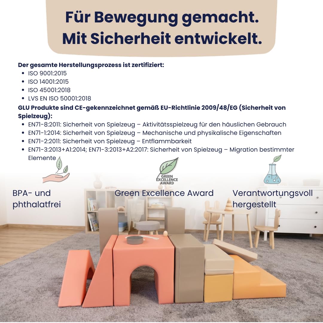 IGLU SOFT PLAY Baby Gym 10-teiliges Kletterset (Pastel Autumn) | Firm Step Schaumstoff | Veganes Leder | CE-zertifiziert | Fördert Motorik & Kreativität | Leicht zu Reinigen | Leicht