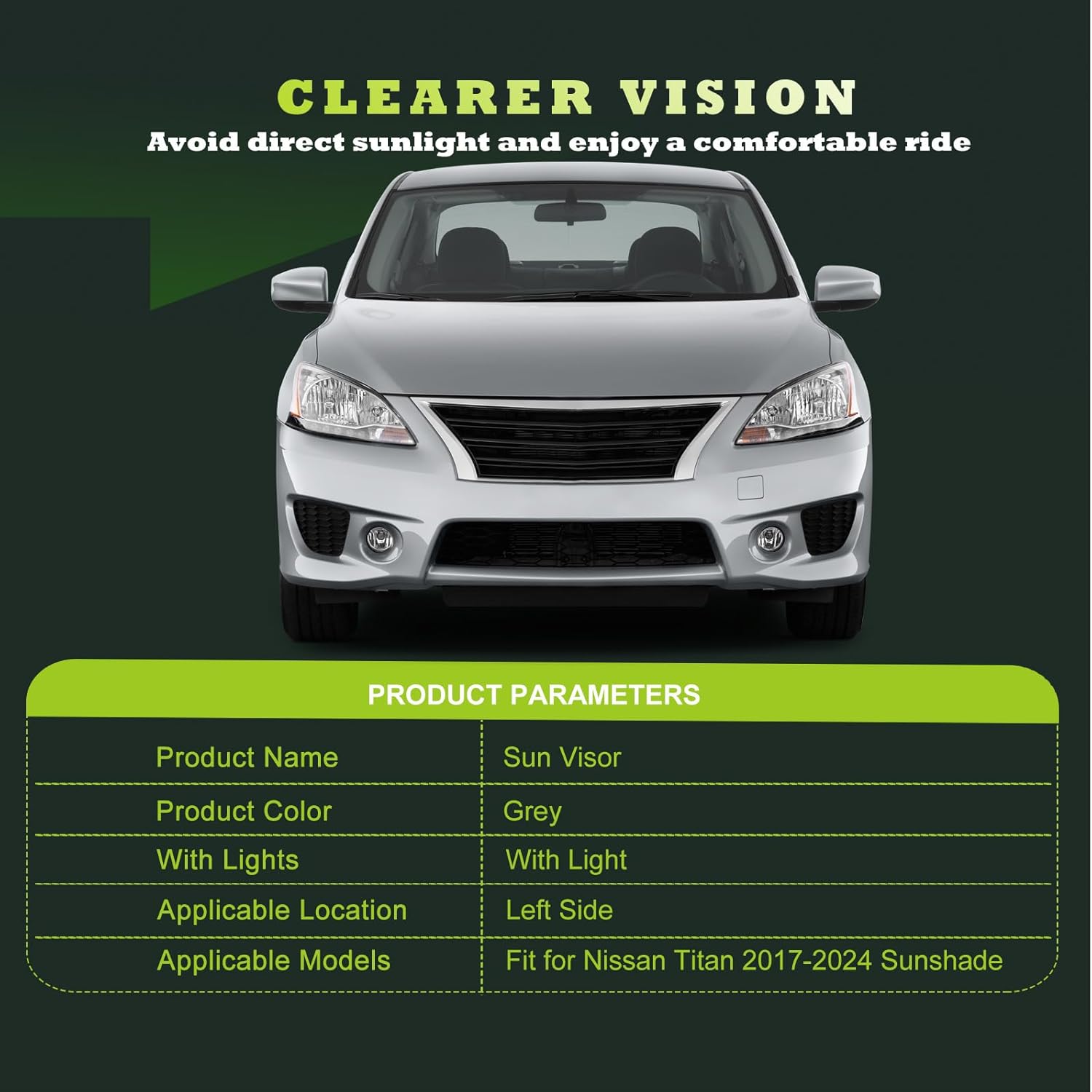 Sun Visor Replacement Fits for Nissan Titan 2004-2024 for QX56 Armada 2004-2014 Sunshade with Vanity Light for 96401EZ10B (Left Driver Side (Grey))