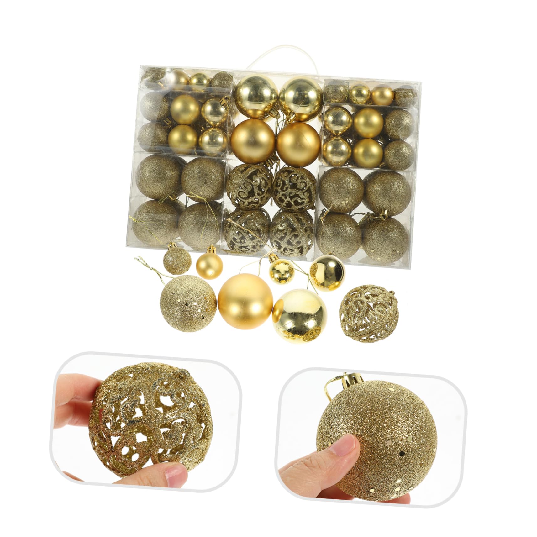Bolas De Navidad Colgantes Doradas 3-6 Cm Decoraciones Navideñas Festivas para Árbol Familiar Caja De 100 Piezas Ligeras para Hogar y Fiestas