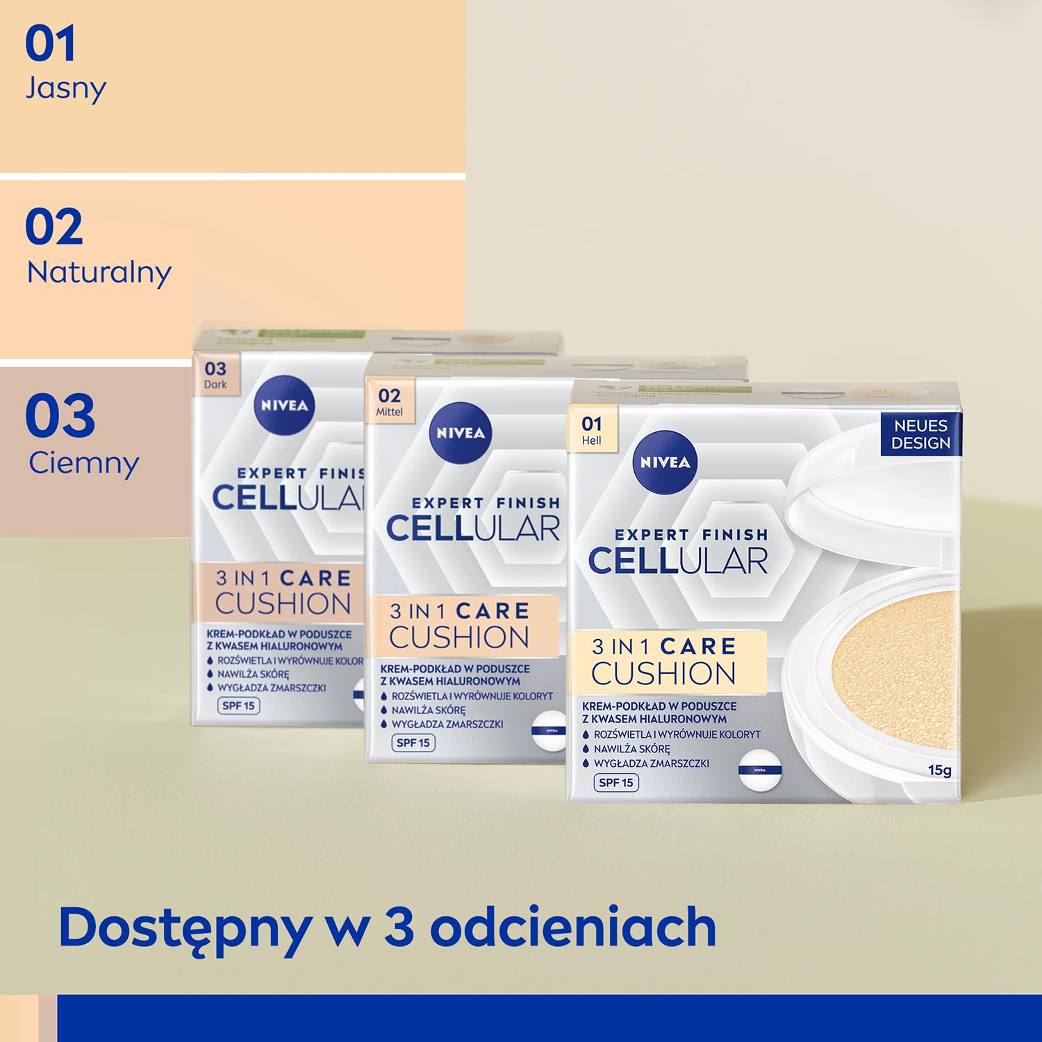NIVEA CELLULAR Expert Filler Przeciwzmarszczkow pielęgnujący Krem-podkład w poduszce z kwasem hialuronowym i filtrem SPF15 kolor średni, 15ml