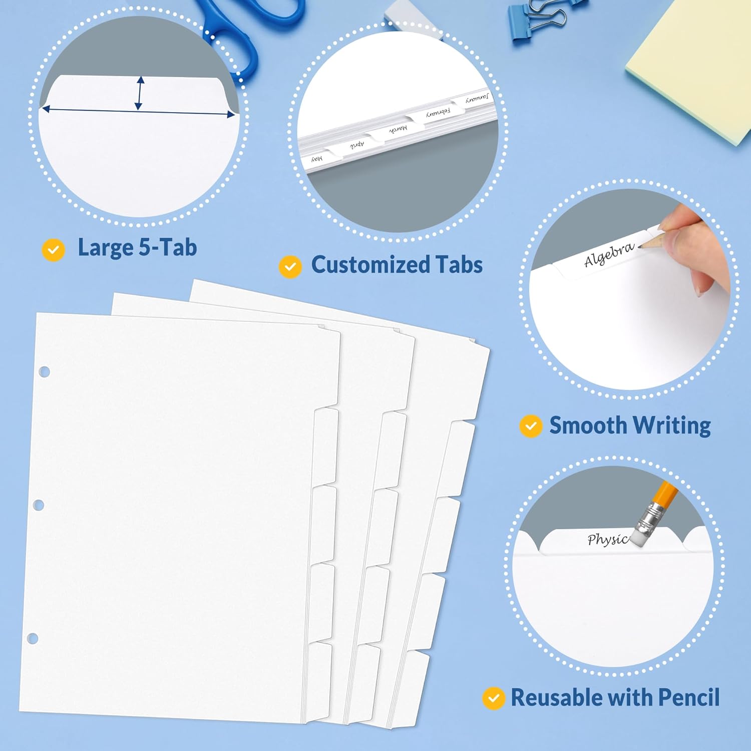 SUNEE 3 D-Ring Binder 2 Inch 4 Pack and 30 Pack Binder Dividers with 5-Tab