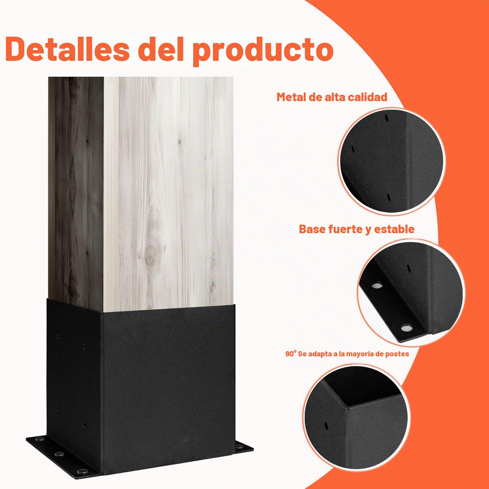 4 Piezas 6"x6" Bases de Poste Ajustables,Tamaño Interior 5.6"x5.6" | Soporte de Poste de Pérgola para Valla de Madera,Anclajes de Poste para Rieles de Terraza,Cubierta, Buzón