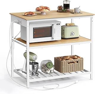 VASAGLE Kitchen Island with 3 Shelves, Kitchen Shelf with Power Strip, 2...