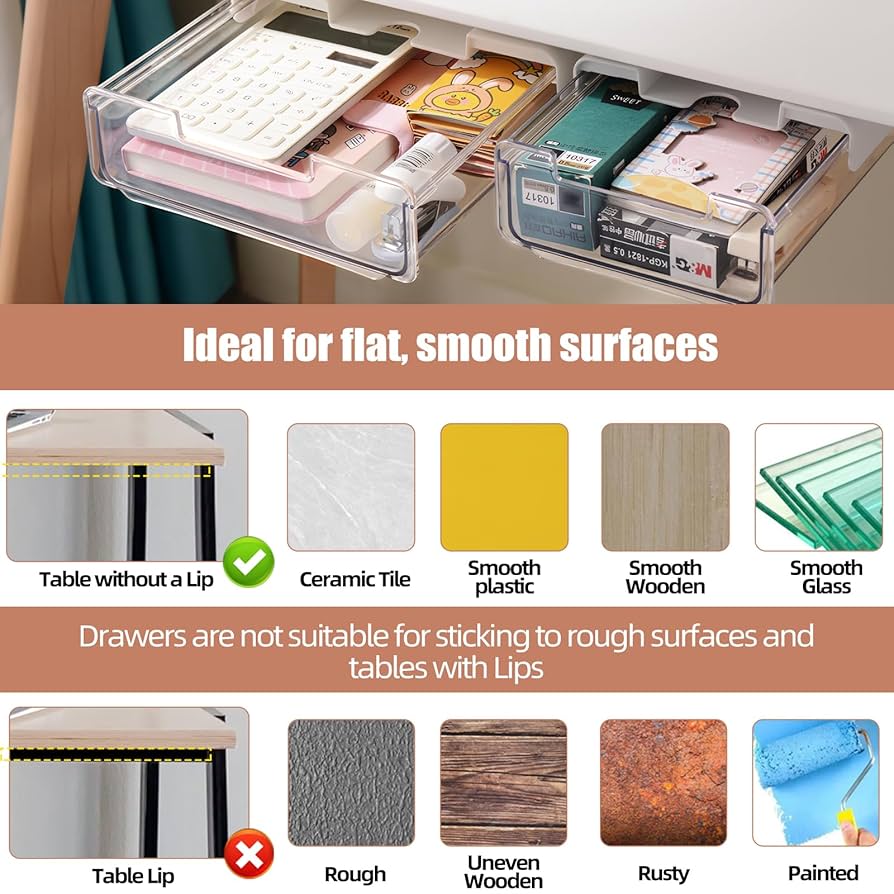 Submatches Under Desk Storage Drawer, Self-Adhesive Under