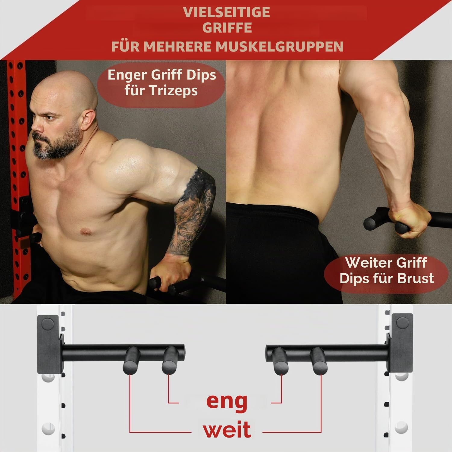'Yes4All 350 LBS Capacity - Dip Bars for 2x2 with 1'' Hole Power Cage, Squat Rack Attachments - Narrow and Wide Grip Handles Dip Attachment for Dips, Pull Up, Push-up'