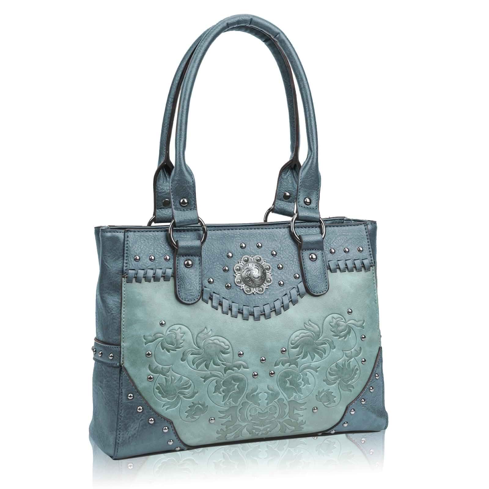 LAVAWA Tote Bag for Women Large Western Purse Ladies Top Handle Shoulder Handbags Vintage Embossed Concho Studs