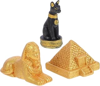 PRETYZOOM 3 Pcs Miniature Egyptian Pyramid Figurines Set Resin Bastet Cat and Pyramid Statues for Home Garden Micro Landscape Decor