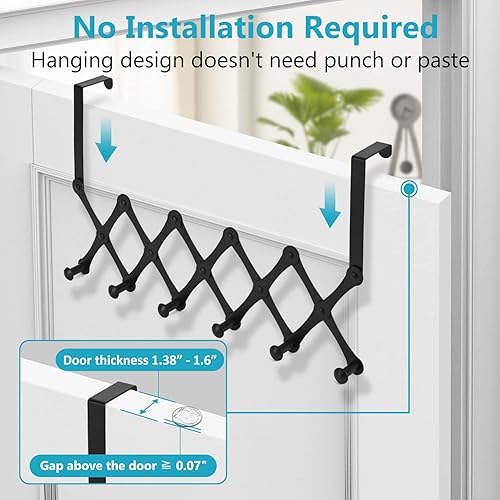 Miniatura 2 de Aifacay Ganchos para colgar sobre la puerta, toalleros para baño, paquete de 2 ganchos de 6 ganchos para colgar sombrero, abrigo, bolso, mochila,