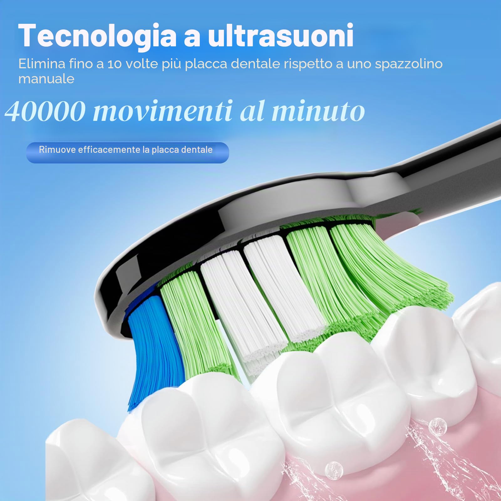 JTF Spazzolino Elettrico Sonico Adulti con 5 Modalità di Spazzolamento, Spazzolini Elettrici ad Ultrasuoni Impermeabile IPX7, 6 Testine, Timer e Custodia Spazzolino da Viaggio