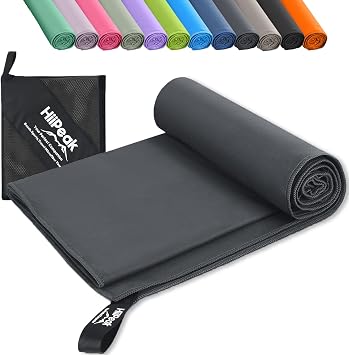 HiiPeak Microfibre Towel Compact Camping Beach Towel - Quick Dry Lightweight Absorbent Sports Gym Swimming Hiking Drying Towel for Men,Women (Dark Grey-1pack, 200cm x 100cm)