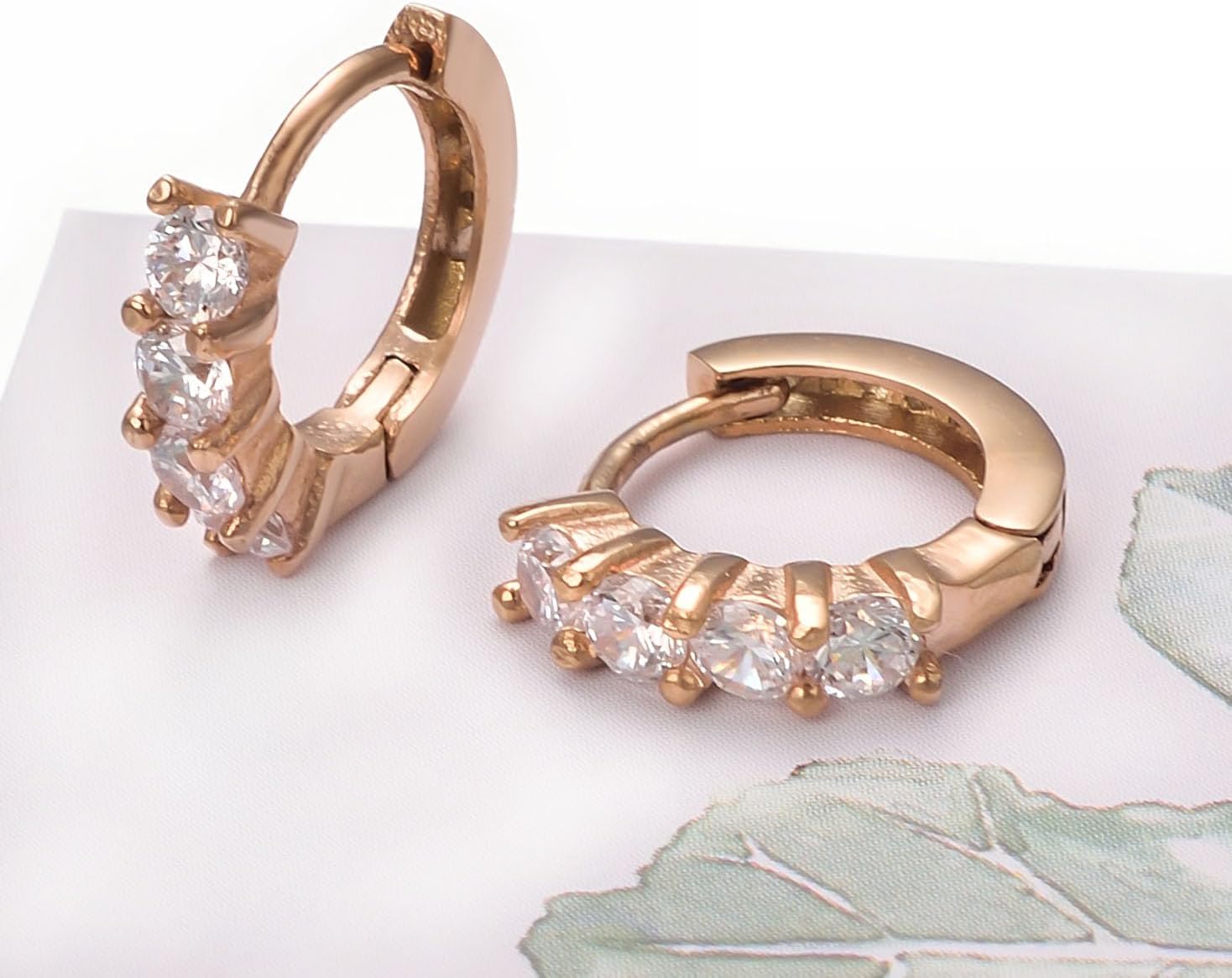 Rose Gold Huggie Hoop Earrings for Women Cubic Zirconia 14K Gold Plated Hypoallergenic Dainty Earrings - Image 4