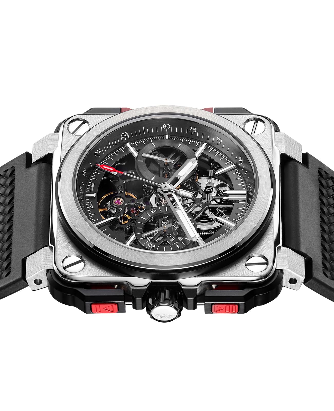 FEICE FM507 Eckige Herren Armbanduhr Mechanische Automatik Herrenuhr | Automatische Mechanische Uhr Schwarz, Saphirglas, Graviertes Schwarzes Zifferblatt, Leuchtzeiger, Wasserdicht bis 10 ATM
