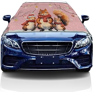 Windshield Cover for Ice and Snow, Car Windshield Snow Cover, Waterproof Oxford Snow Protector Covers with Side Mirrors Cover,Christmas Squirrel Pink Car Window Covers for Cars Vans Suvs 69x42 Inch