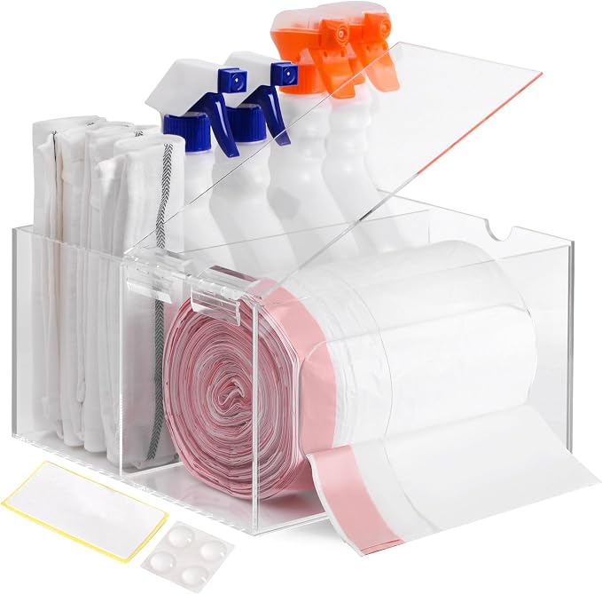 Storage Standard Trash Bag Kitchen and Bathroom Organizer - Large Garbage Bag Under Sink Dispenser - Acrylic Storage Cabinet