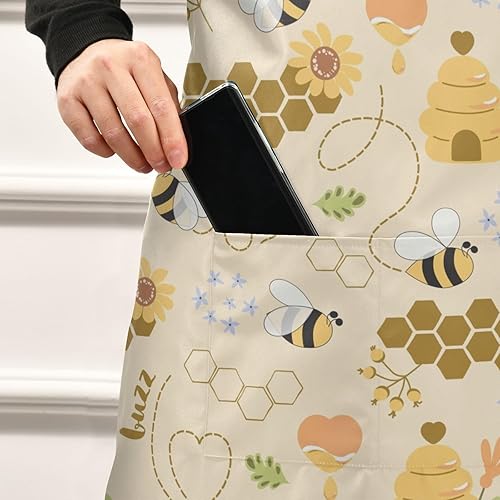 Miniatura 5 de Delantales de abejas para mujeres y hombres con bolsillos, delantal de cocina impermeable, delantal de cocina ajustable para mujeres y hombres, chef