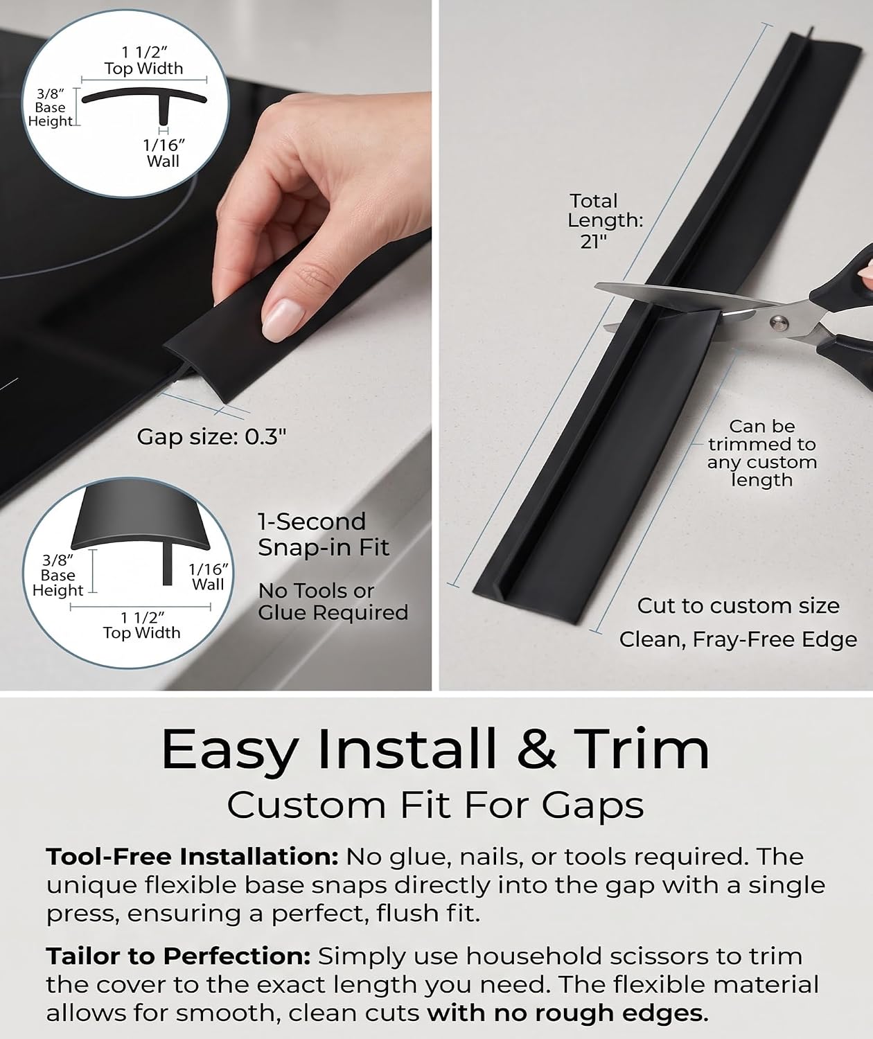 2 Pack Silicone Stove Gap Covers, 21" Black Counter Gap Filler