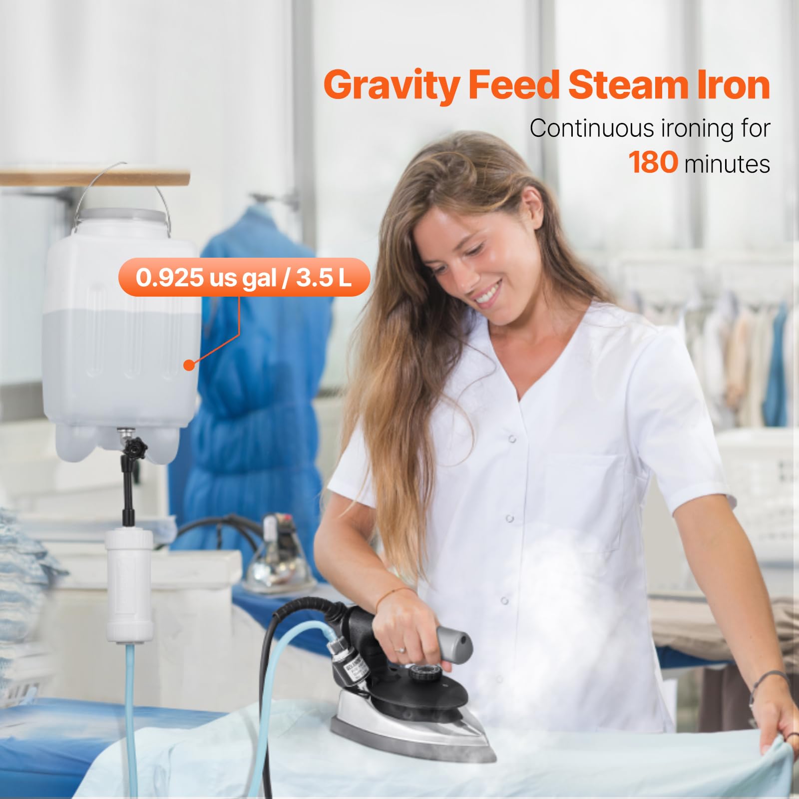 VEVOR Gravity Feed Steam Iron, 1000W Gravity Feed Iron with 3.5 L Large Capacity Tank, Demineralizer Cartridges, Non-Stick Ironing Shoe, 5 Temperature Settings, Industrial Electric Steam for Ironing — view 2