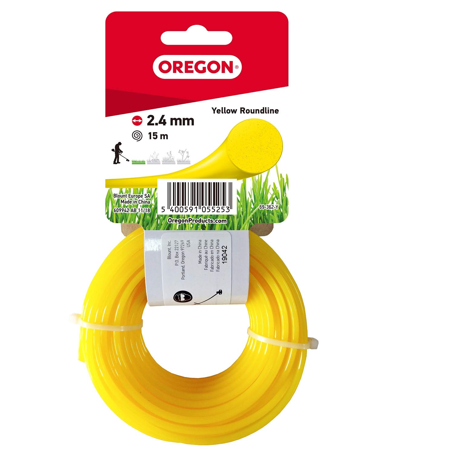 Oregon 69-362-Y Yellow Round Line/Wire for Grass Cutters and Brushcutters, 2.4 mm x 15 m
