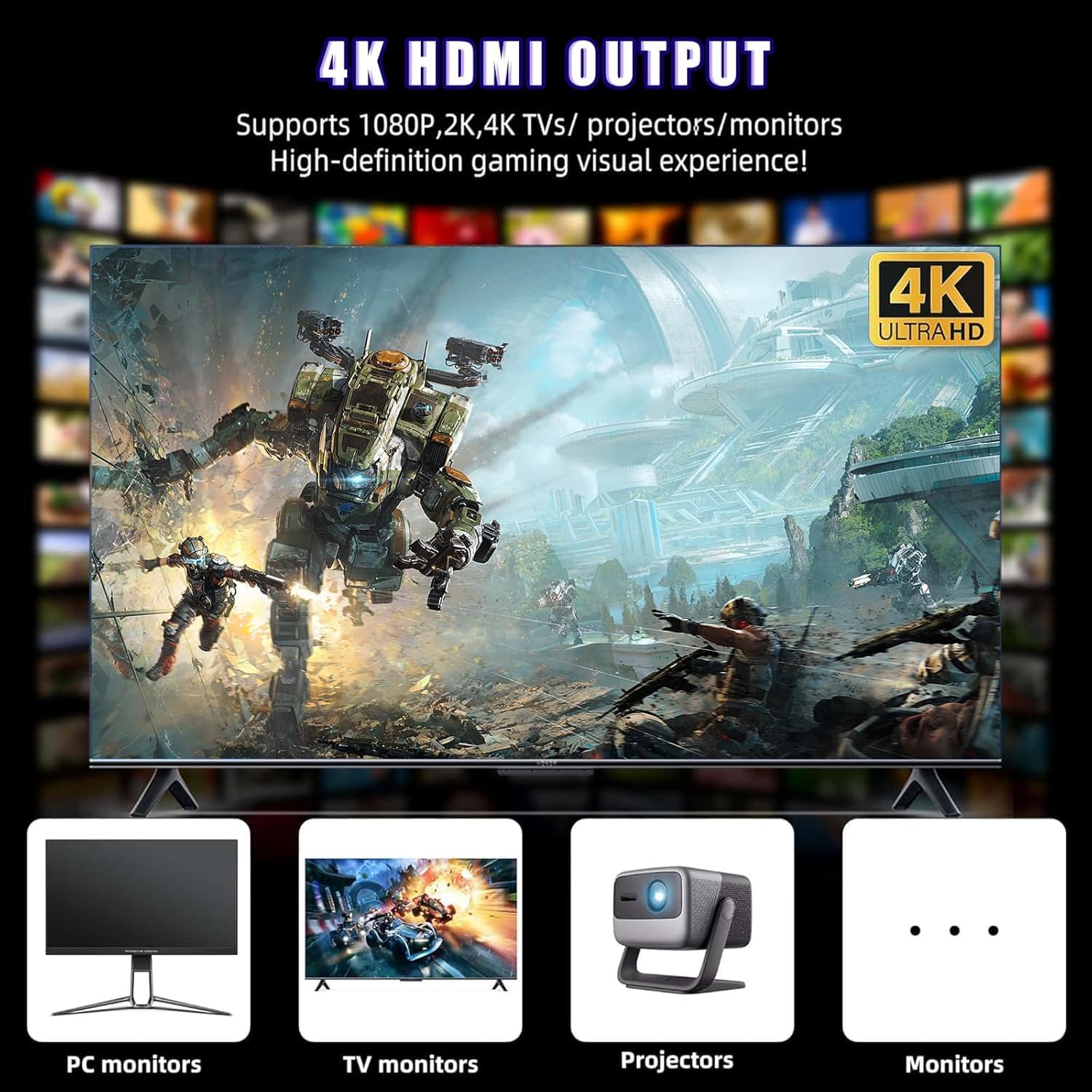 New 2025 Edition 4K TV HDMI Port Gaming Wireless Video Games for TV Gaming Retro Gaming Console with Wireless Game Console with 20,000+ Retro Games, 9 Emulators, 2 Controllers, 64G Inbuilt Card 09 1