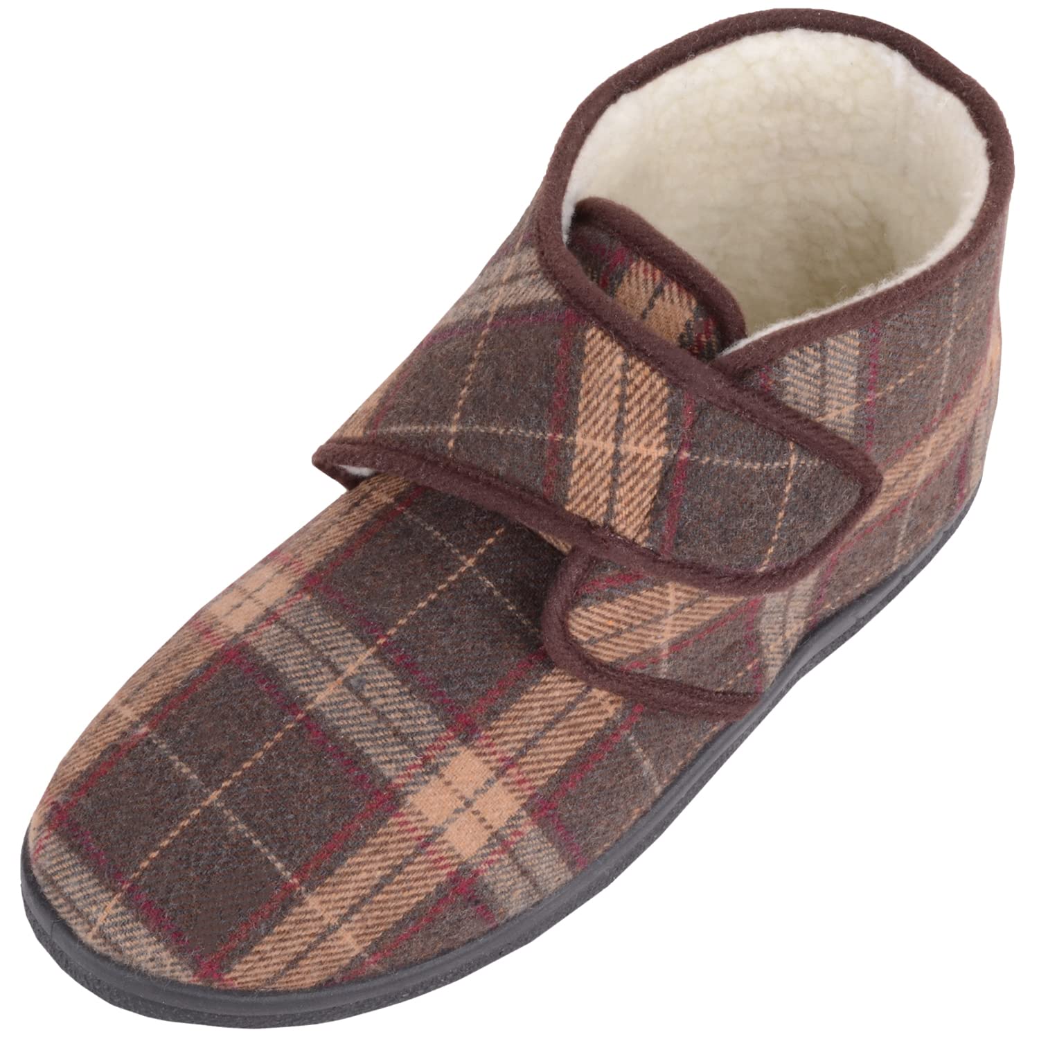 Absolute Footwear Ciabatte Uomo Con Fodera In Pile Tartan - Modello Scamosciato Aperto, Caldo E Comodo, Taglie 38-44