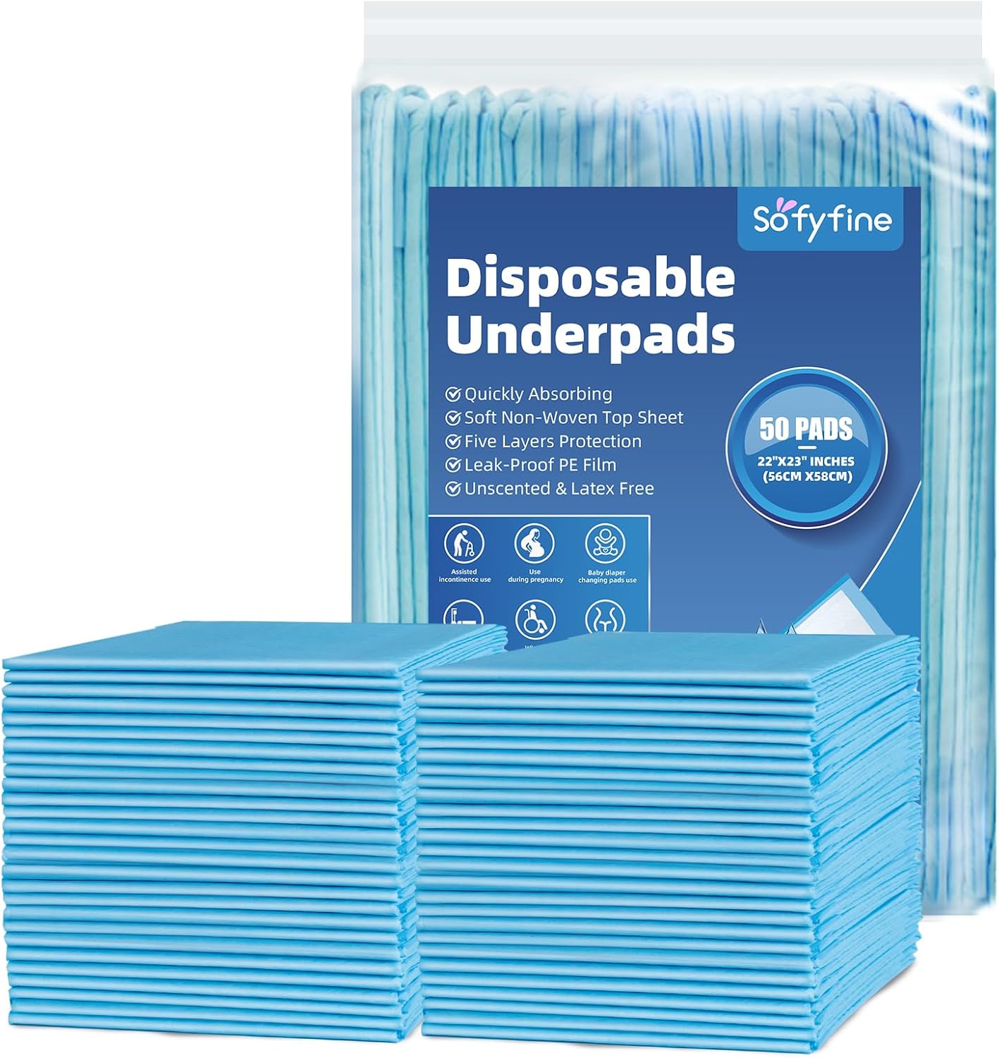SOFYFINE 50 Count 22 X 23 in Disposable Bed Pads, Super
