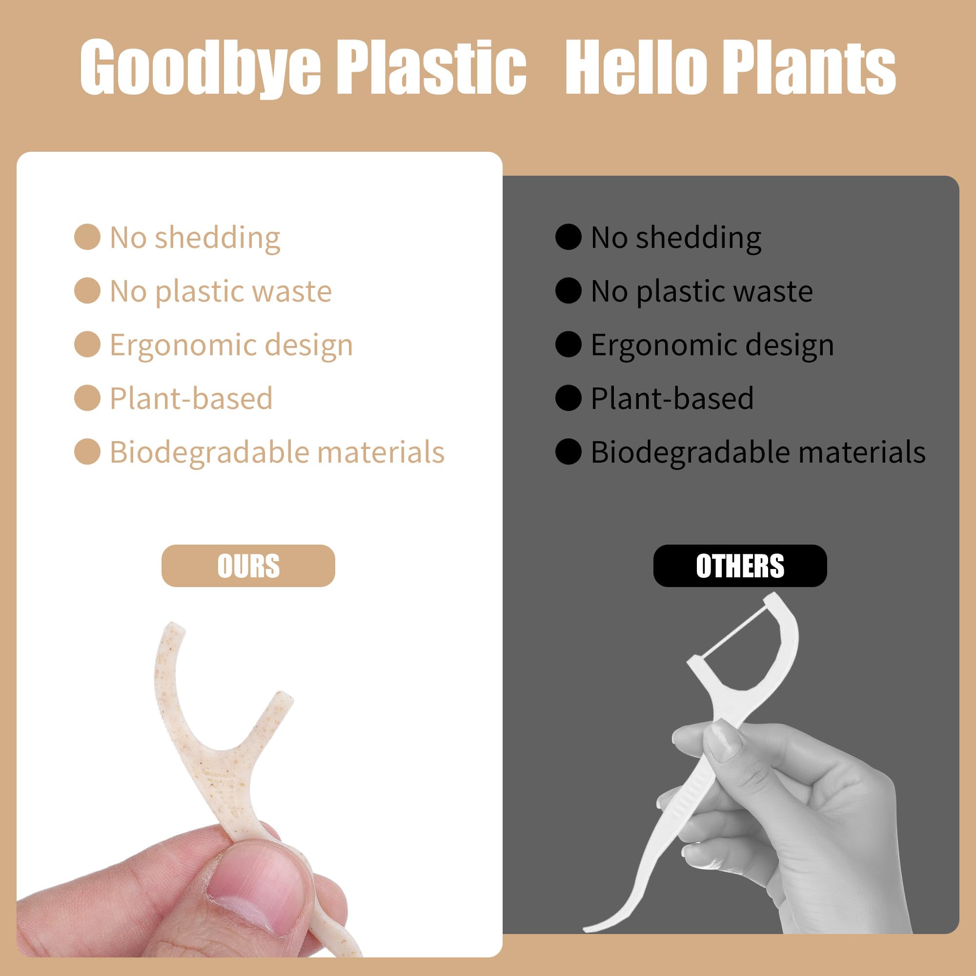 Palillos de hilo dental biodegradables, 300 unidades, mango a base de plantas veganas, respetuoso con el medio ambiente, limpieza suave para niños y adultos en las encías (300)