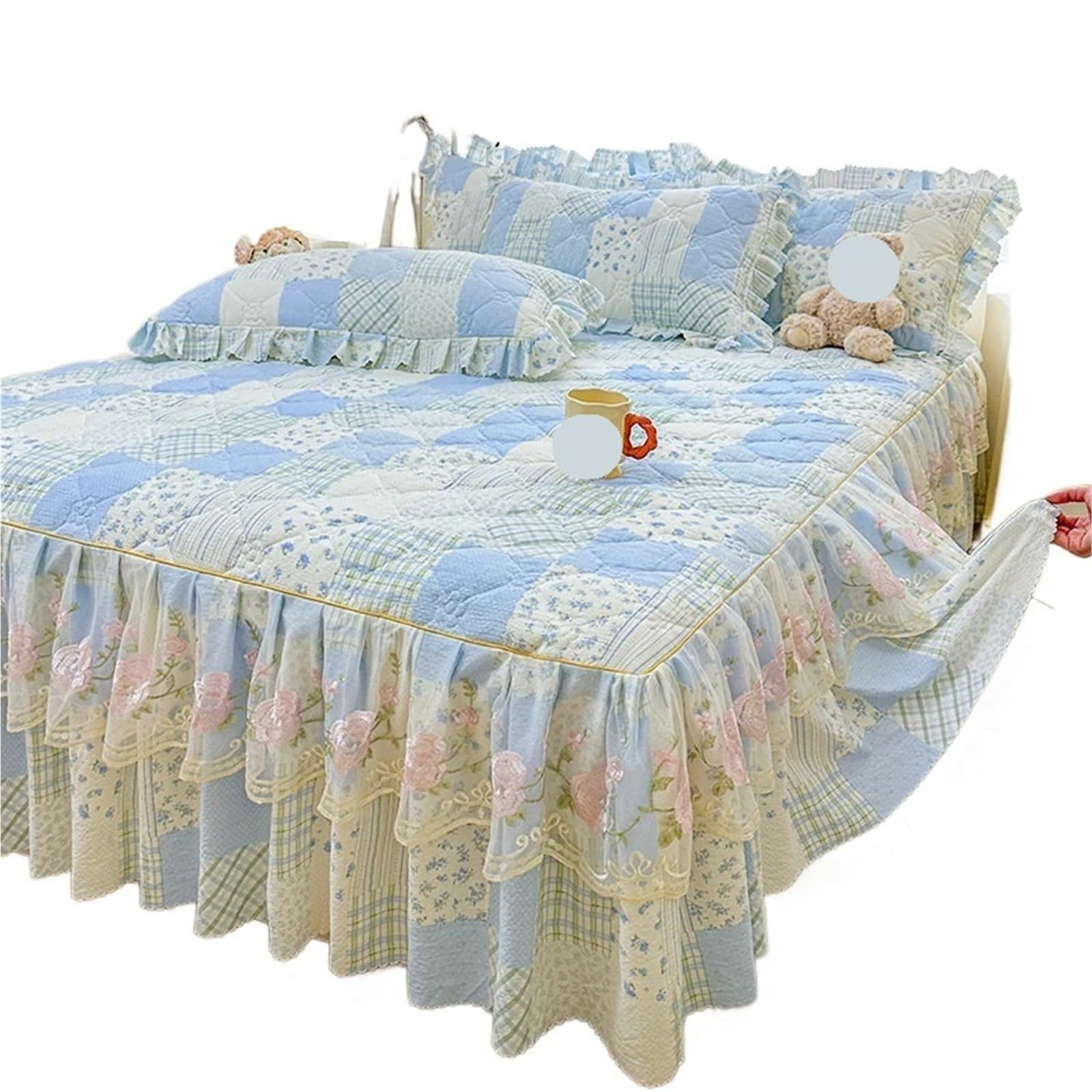 Ruffled Bed Skirt 1pc Quilted Bed Skirt Soft Printed Bedspread Ruffles Linen With Elastic Band Home Cover (No Pillowcase)(A,SKing 200x220cm 1pc)