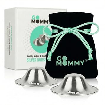 Go Mommy Solid 925 Sterling Silver Nursing Cups XL Nipple Covers & Shields for Breastfeeding, Sore Nipple Relief, Reusable Nickel-Free Breastfeeding Essentials