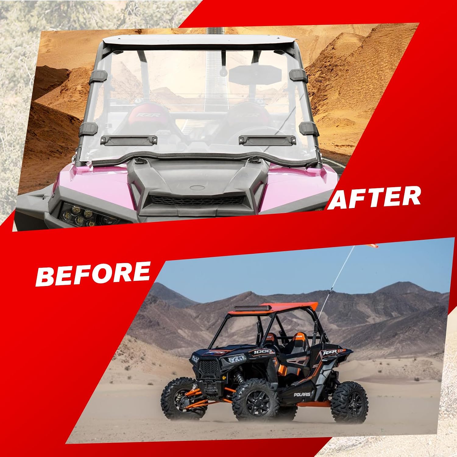 AUPOWER Front Full Windshield for 2014-2018 Polaris RZR 1000/XP 1000/XP4 1000/XP Turbo/XP4 Turbo /2015-2019 RZR 900 S EPS, Clear Tough Hard Windshield Accessories, Polycarbonate