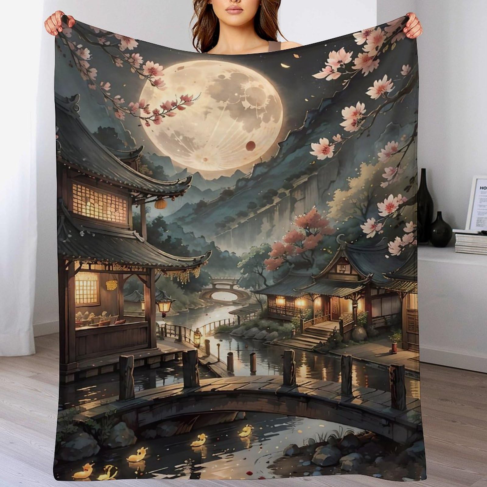 Couverture polaire flannel style japonais pour lit et canapé cocooning 150x200cm
