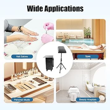 Rolling Makeup Train Case, 3 Drawer Beauty Rolling Case, Professional Makeup Trolley on Wheels, Tattoo Travel Case with Tattoo Armrest & Adjustable Tripod, 42 x 28 x 53 cm (Metal Panel)