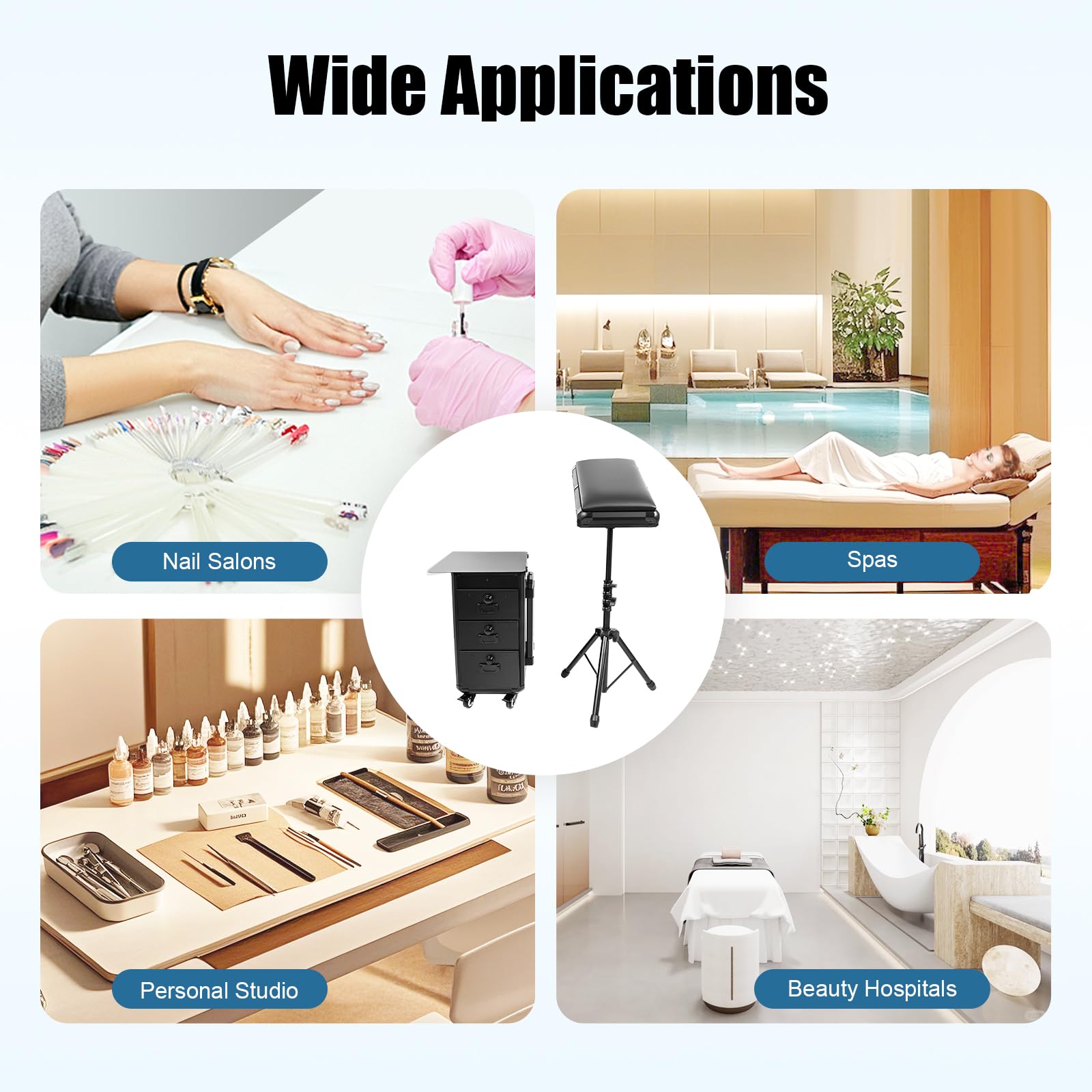 Maletín de Maquillaje 2 en 1 para Tatuajes, con Soporte para apoyabrazos Tattoo, para Tatuajes, Mesa de Maquillaje, Mesa Tattoo con Ruedas y 3 cajones (Placa metálica)