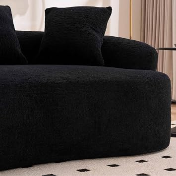 HRVEOCEI 65 Black Curved Couch& Loveseat Sofa with 3 Pillows, Compression Couch with Round Armrest, Suitable for Small Space, Bedroom, Living Room, Memory Foam, Chenille, No Assembly (Black)