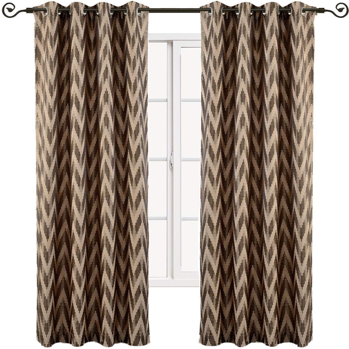 sheetsnthings Lisette Chevron 108-Inch Wide x 84-Inch Long, Set of 2 Jacquard Grommet Top Curtains, Charcoal