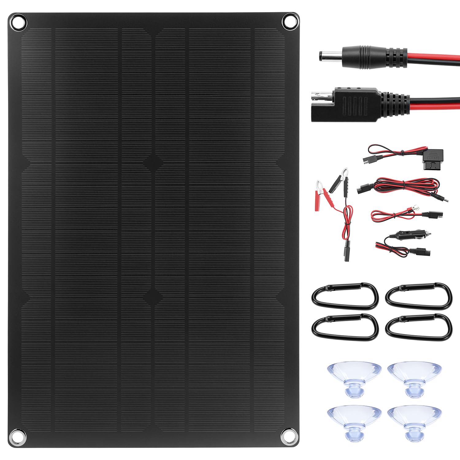 QWORK® Caricabatterie solare 12V 20W con celle monocristalline, con Connessione SAE, impermeabile IP67 - Pannello Solare Portatile