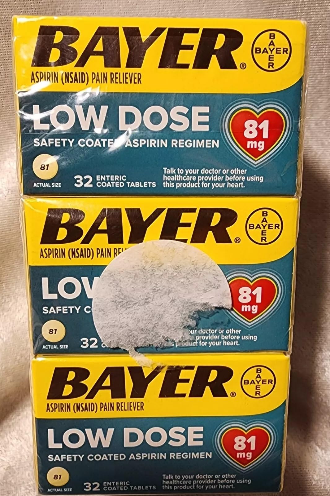 Aspirin Regimen Bayer 81mg Enteric Coated Tablets, #1 Doctor Recommended Aspirin Brand, Pain Reliever,32 Count