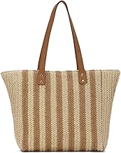 Straw Tote Bag for Women Summer Boho Shopper Woven Striped Lightweight Large Shoulder Bag Raffia for Beach Vacation Travel