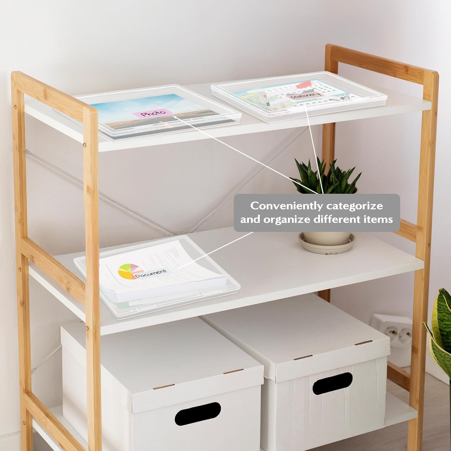 8 Pack Plastic Project Case with Label Sticker - 8.5"x11.5" Transparent Scrapbook Paper Photo Storage Box Files A4 Document Holder Organizer for Office Home School Supplies