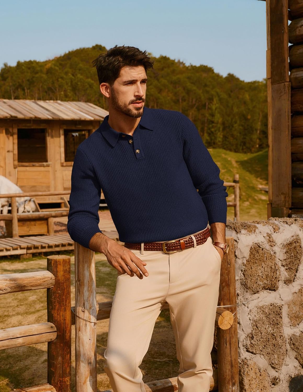 PJ PAUL JONES Mens Sweater Cable Knit Polo Collar Sweaters for Fall Winter - Image 4